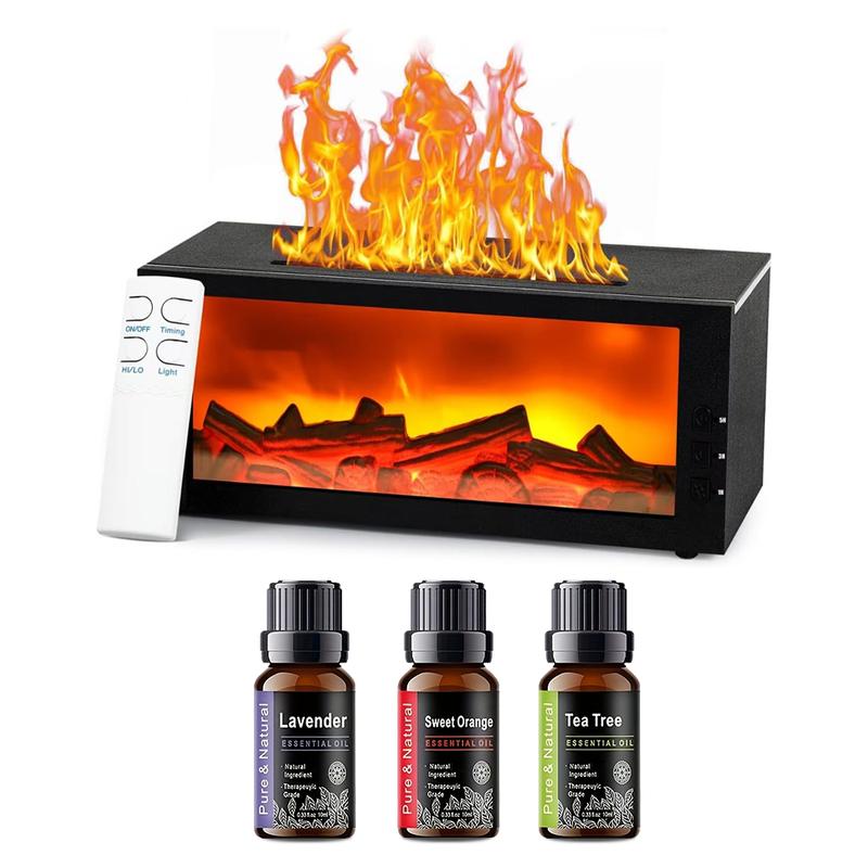 Upgraded 300ml Fireplace Diffuser Essential Oil 7 Colorful Large Flame Fire Humidifier Changing Aroma Diffuser for Aromatherapy Yoga Room Bedroom, Room, Office, Home with Remote Timer and Auto Off