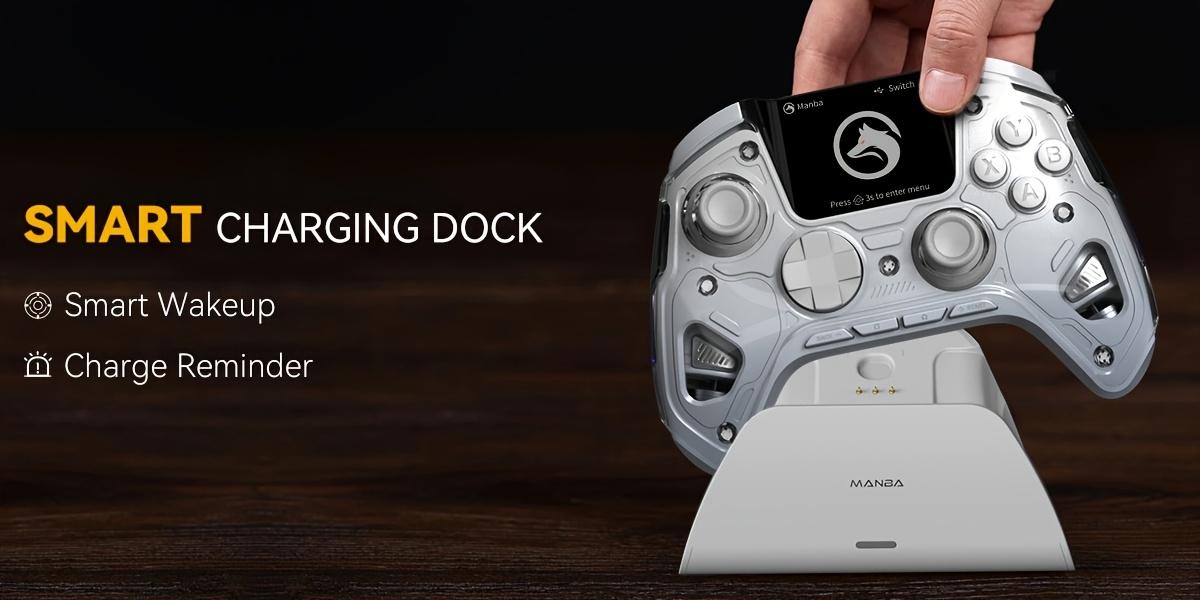 Interactive Screen Wireless Game Controller for PC/Switch/iOS/Android/Steam Deck, Hall Effect Joystick and Triggers, RGB Lighting, Remappable Buttons, 1800mAh with Charging Dock - V2/White (Non-Drifting). Not Compatible with Xbox, PS5 Console controller