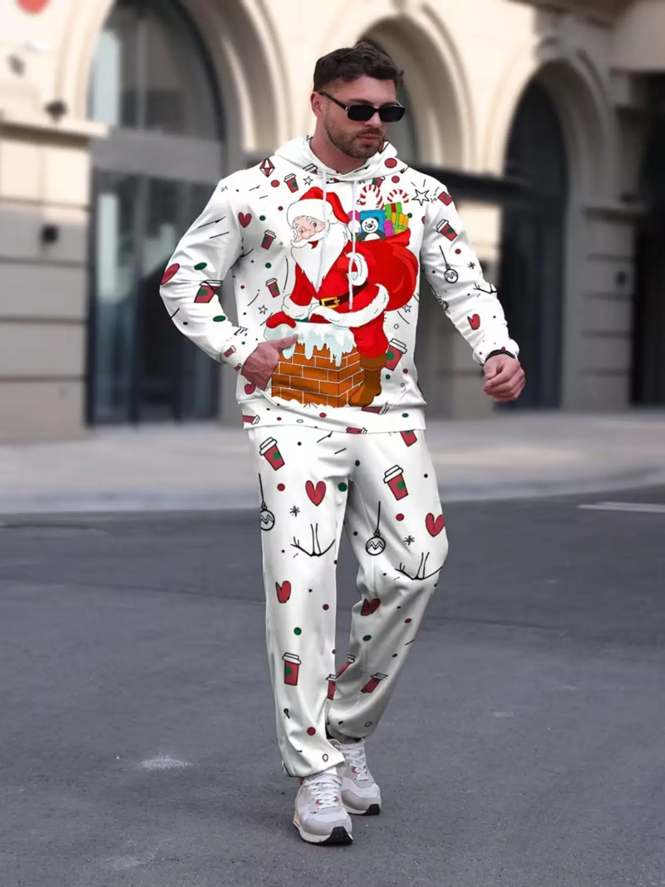 Men's 3D Christmas Print Hoodie Set, Santa Reindeer Snowman Design, Full Zipper, Winter Warm, Casual Streetwear, Holiday Party Outdoor Activities