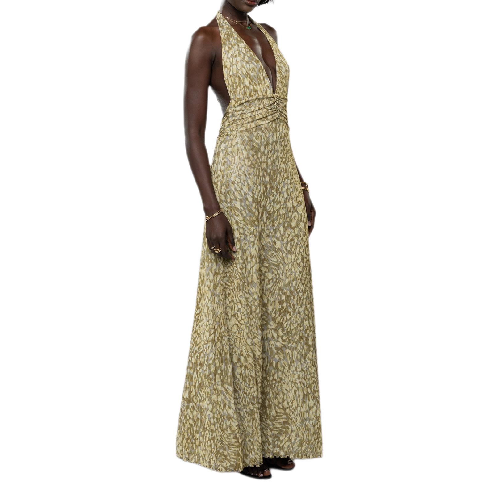 Women Long Dress, Sleeveless Halter Dress Backless Flower/Dots Print Summer Cocktail Dress