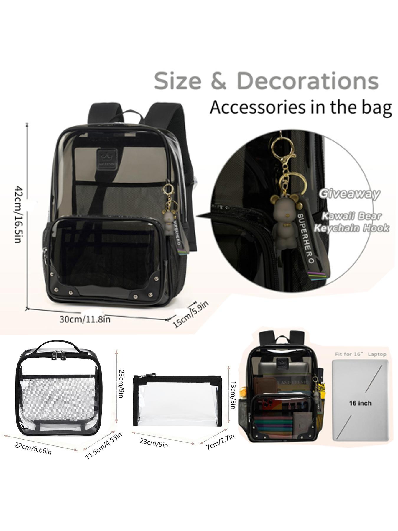 Clear Backpack with Lunch Bag & Pencil Case, Large Capacity Travel Backpack, Casual Sporty Backpack for Women & Men, Organized Daypack