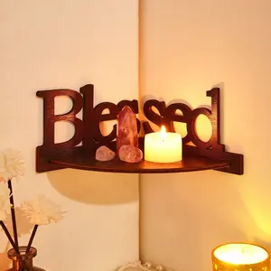 Blessed Wooden Corner Shelf, Wall-Mounted No-Drill Organizer, Space-Saving Arc Design, Fits Various Corners, Holds Crystals, Candles, Diffusers