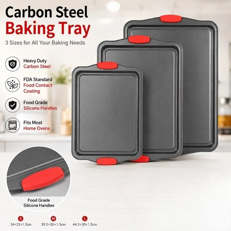 Square Baking Tray Set, Non-Stick Carbon Steel Cake Mold, Durable & Nontoxic Handles, Bakeware, Ideal for Home Cooking and Baking Needs