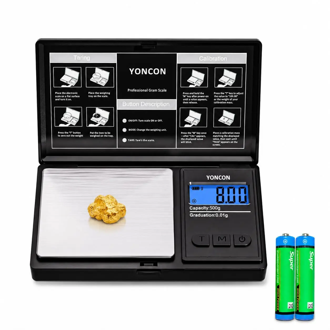 Gram- 500g-Precise .01 Gram Accuracy for Jewelry, Diamonds, Golilver, with LCD Display, Tare Function - Perfect for Jewelers & Collectors
