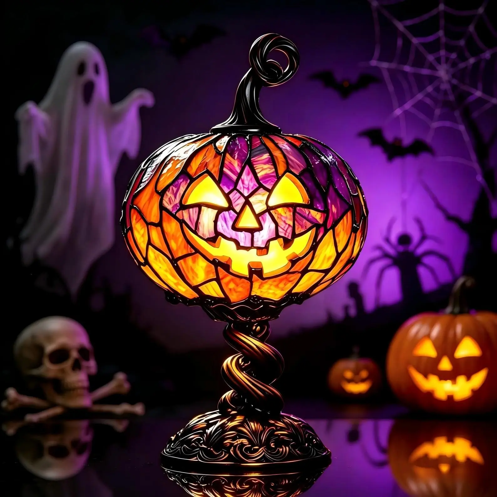 Halloween Pumpkin Lantern Resin Ornament, Glowing Spooky Creative Home Decor, Festive Atmosphere Light, Halloween Decoration Item