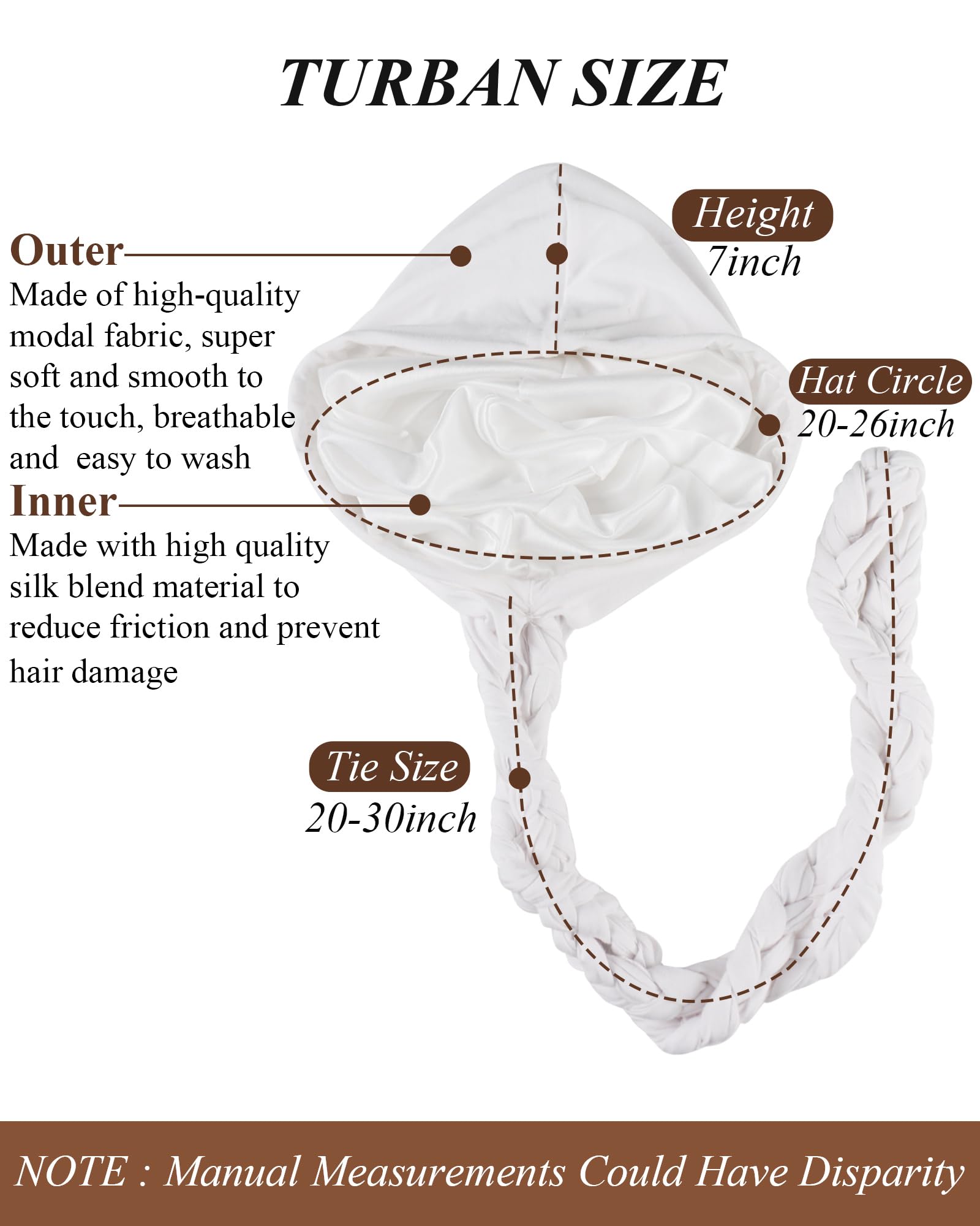 2 Packs Satin Lined Turban for Women & Men - Silky Halo Durag for Waves, Braids, Locs - Comfortable Sleeping Bonnet & Sleep Cap for Hair Protection