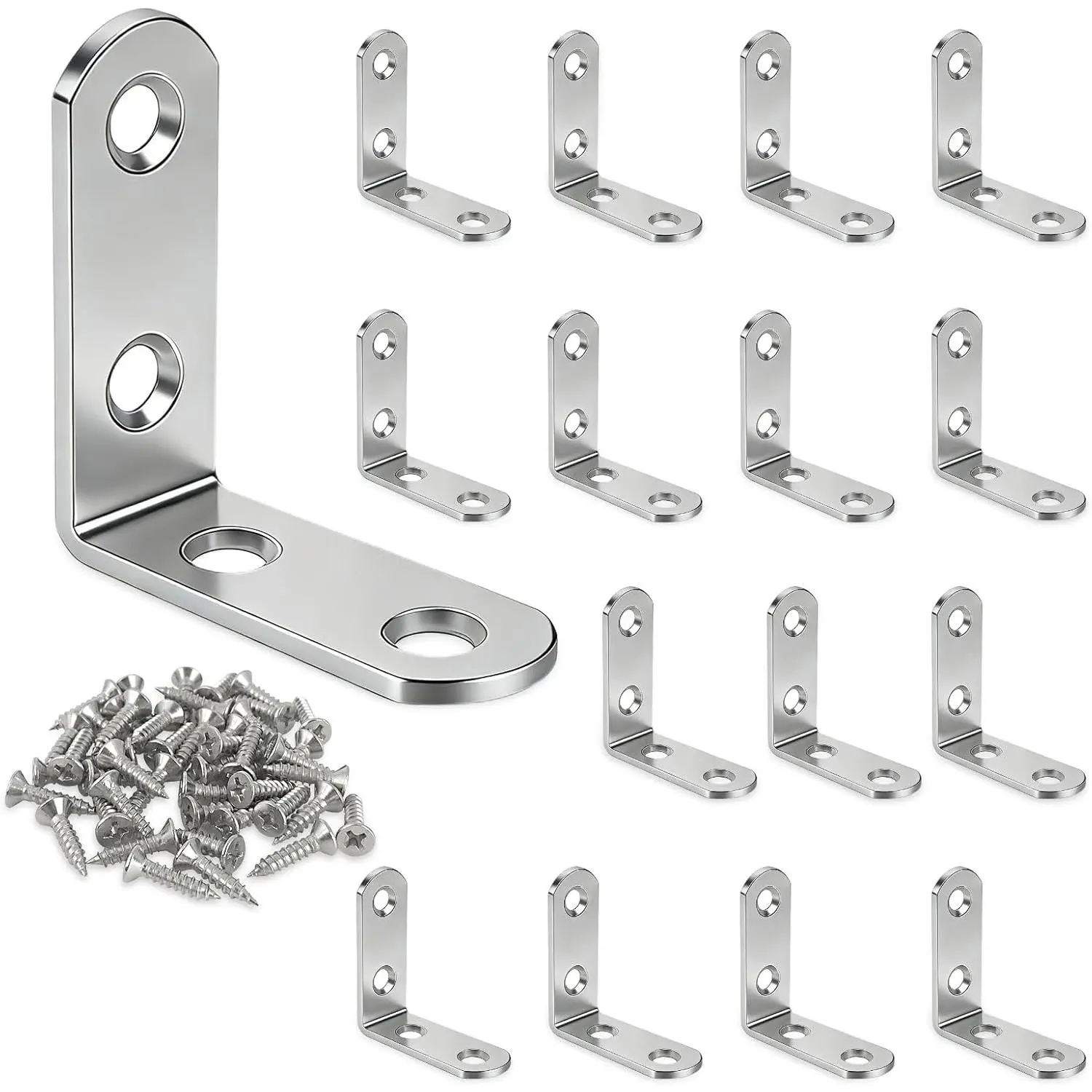 16 count Heavy Duty L Brackets, 40mm Stainless Steel Corner Braces for , 90  Angle Brackets with Screws, for Furniture, Bed Frames, and Shelves