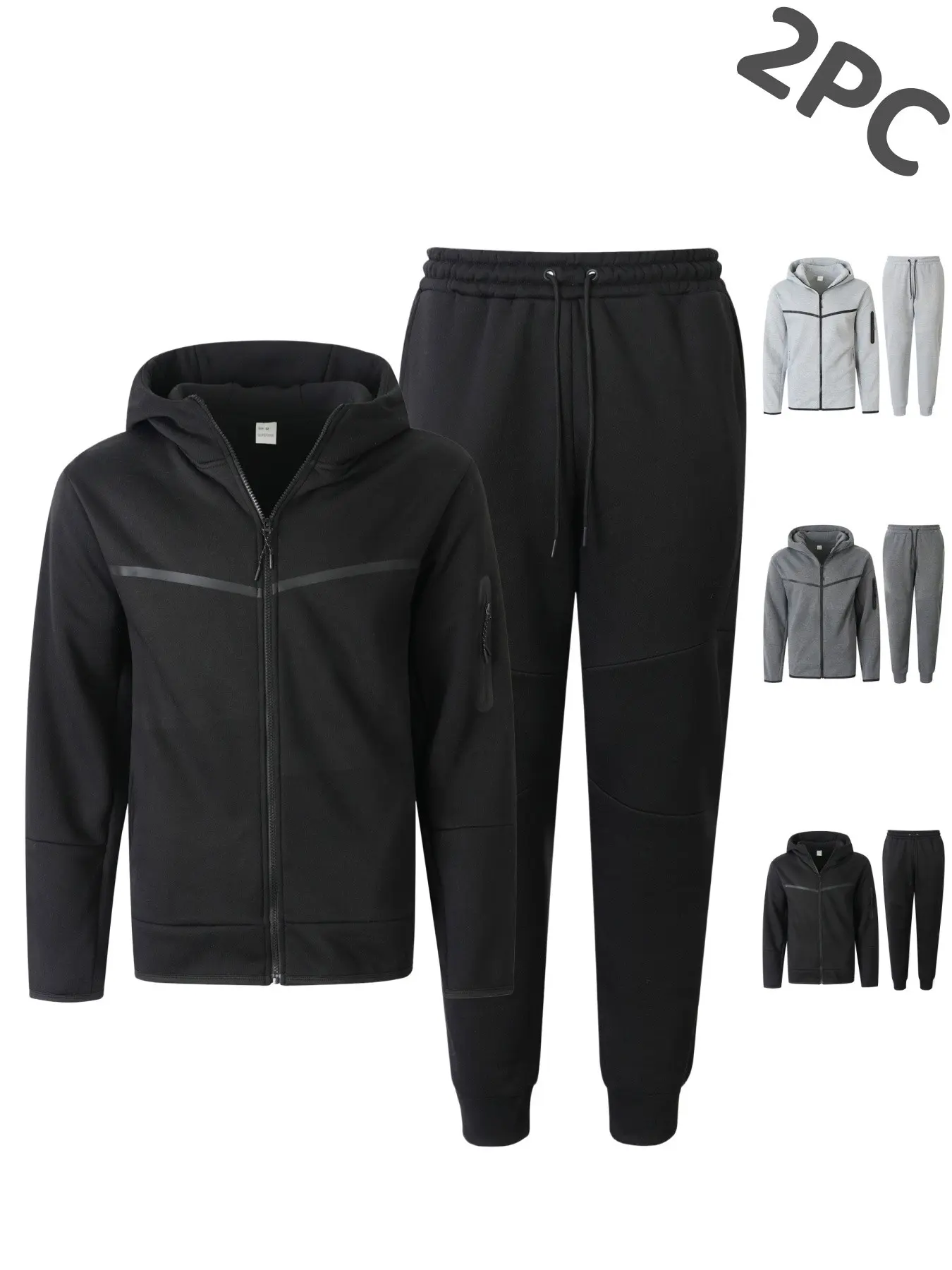 Men's full-zip hooded sweatshirt with drawstring pants and sports suit, fashionable and sporty casual drawstring sports outfit, soft and warm 2-piece set, Matching Sweat Set, suitable for daily wear in autumn and winter and outdoor fitness activities.