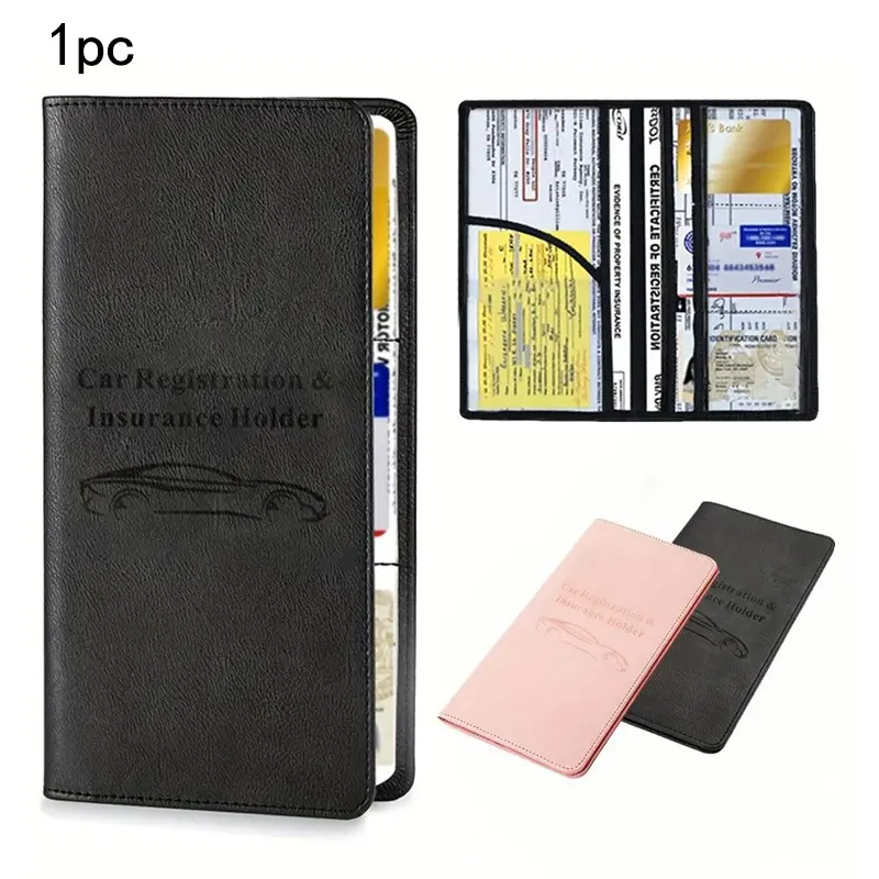 Car Registration & Insurance Card Holder, 1 Count Faux Leather Premium Look Car Registration & Insurance Card Organizer, Document Wallet, Car Documents, Manual Folder, Compact Organizer