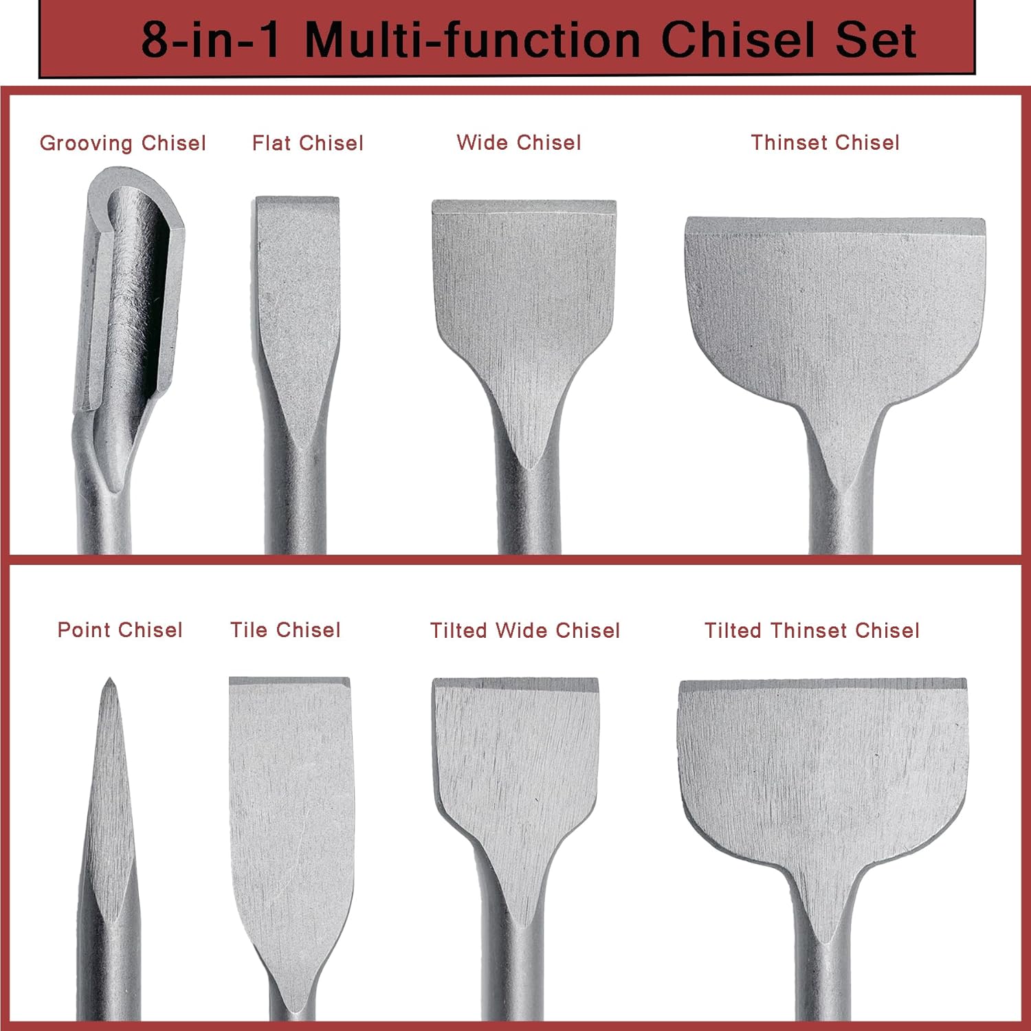 8 count SDS Plus Chisel Set, Masonry Concrete Drill Bit Set, Tile Removal Chisel Bits for Rotary Hammer with Point Flat Wide Tile Inclined Grooving Scraping Scaling Chisels 8 count SDS Plus Chisel Set, Masonry Concrete Drill Bit Set, Tile Removal Chisel Bits for Rotary Hammer with Point Flat Wide Tile Inclined Grooving Scraping Scaling Chisels
