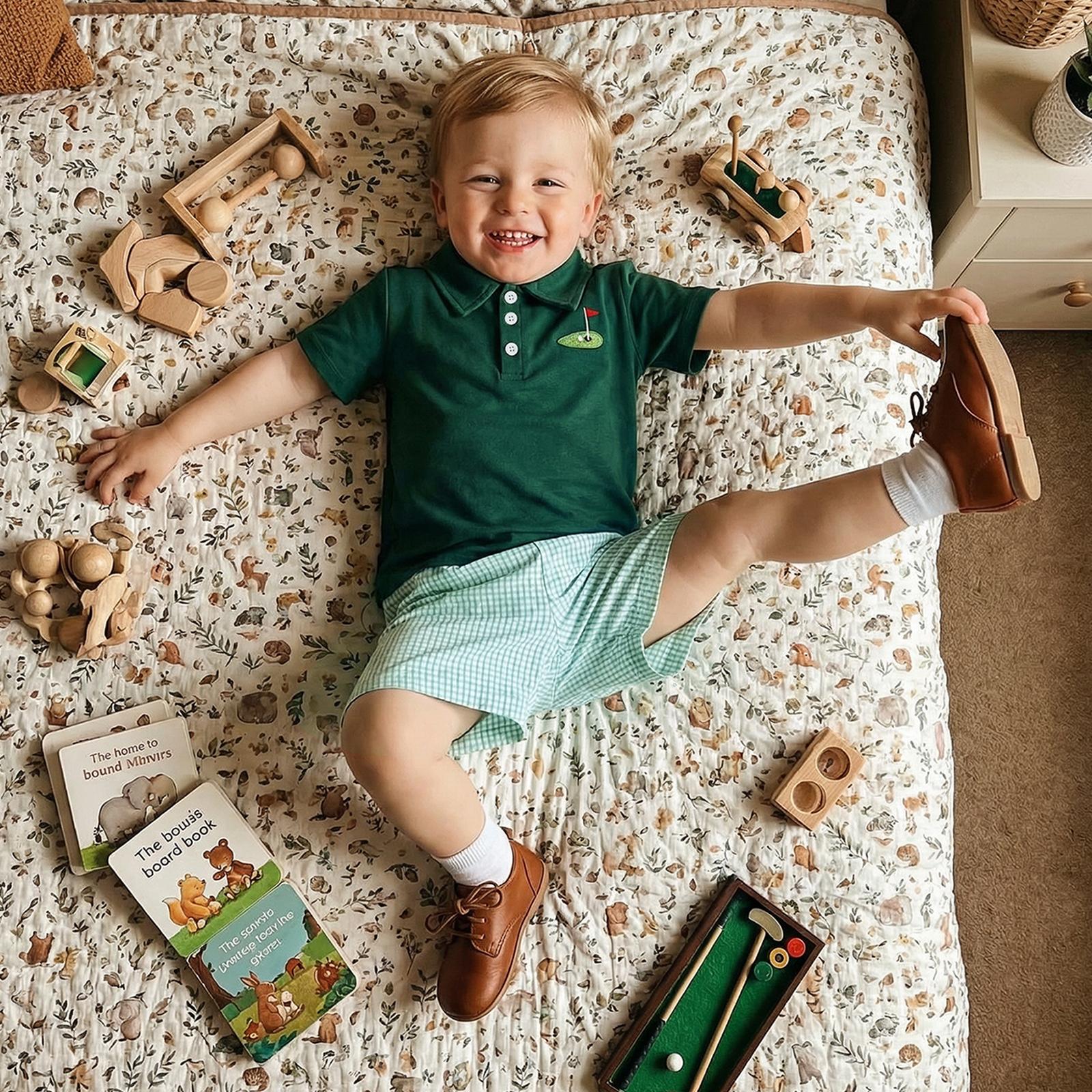 Toddler Baby Boy Golf Outfit Golf Short Sleeve Collared Polo T Shirt Striped Shorts Set Cute Boys Summer Clothes