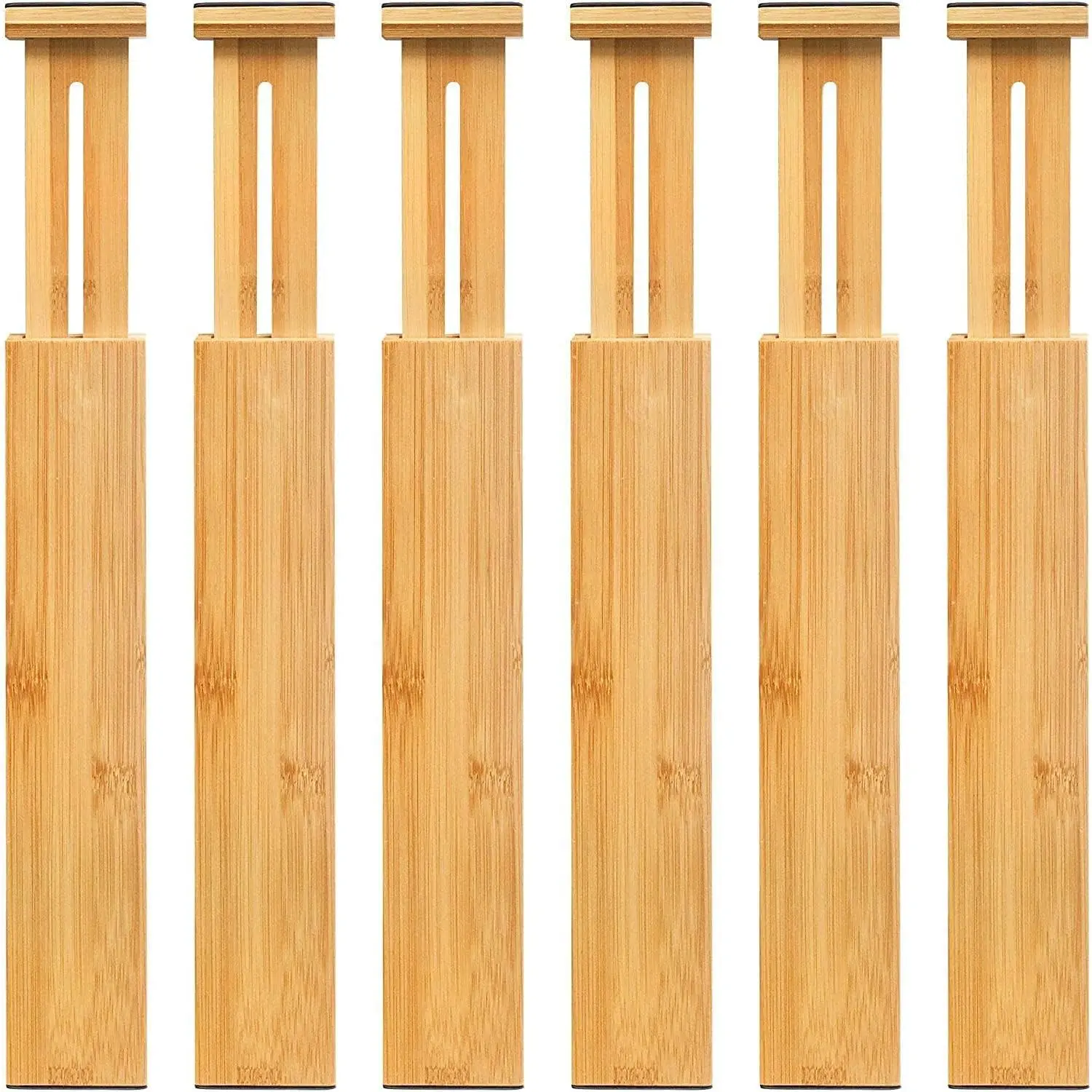 6-Pack Adjustable Bamboo Drawer Dividers, Expandable Drawer Organizer for Kitchen Utensils, Clothes, Bathroom, Office – Fits Drawer Interiors 16.6" to 21.8"
