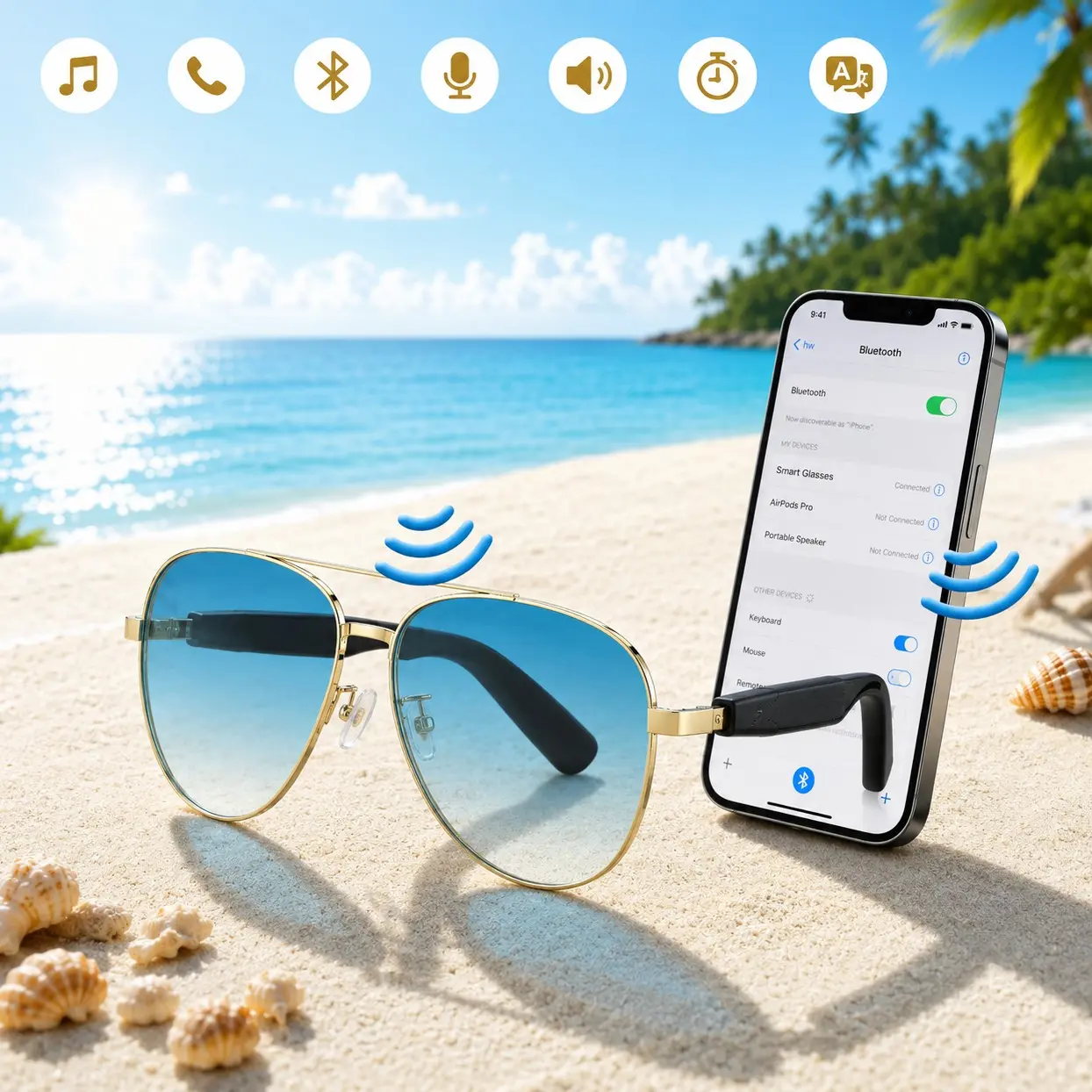 Bluetooth Smart Glasses with Open-Ear Audio, Polarized Aviator Sunglasses featuring Touch Control, Hands-Free Calls, Music Playback, Voice Assistant and Type-C Charging for Driving, Cycling and Outdoor Use