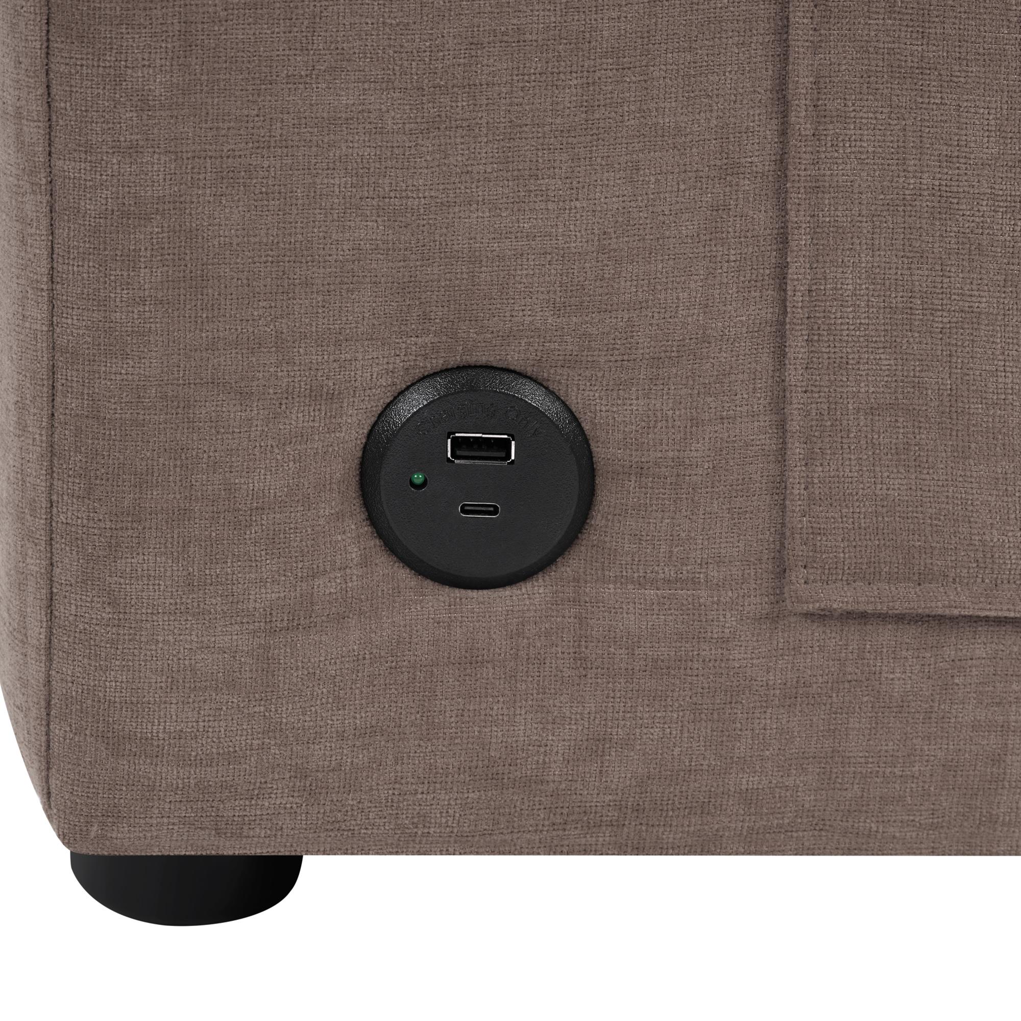 84.6" L-shaped Modern Sectional furniture Sofa Couch with a Curved Chaise Lounge, USB Ports and Side Storage Pockets for Living Room, Brown