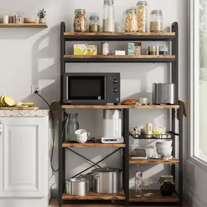 GARVEEBakers Rack with Power Outlet + Coffee Bar + Wire Drawer + MDF Board + Metal Frame + 6-Tier Storage + Dining, Living Room