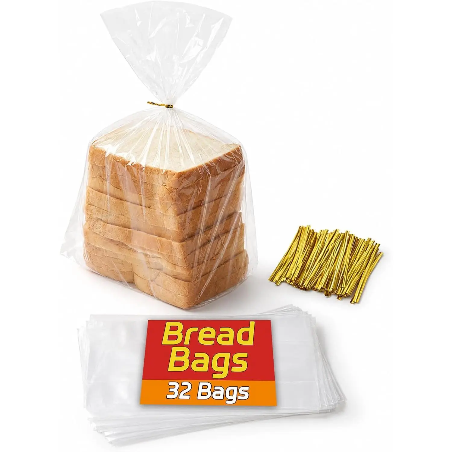32 Clear Bread Bags With 50 Ties, Zero BPA, Easy Open, for Homemade Bread Sourdough, Plastic Storage Bags, for |a Loaf, Sandwich, Cookies, Pans, Loaves, Give as , Short-Term Freezer|