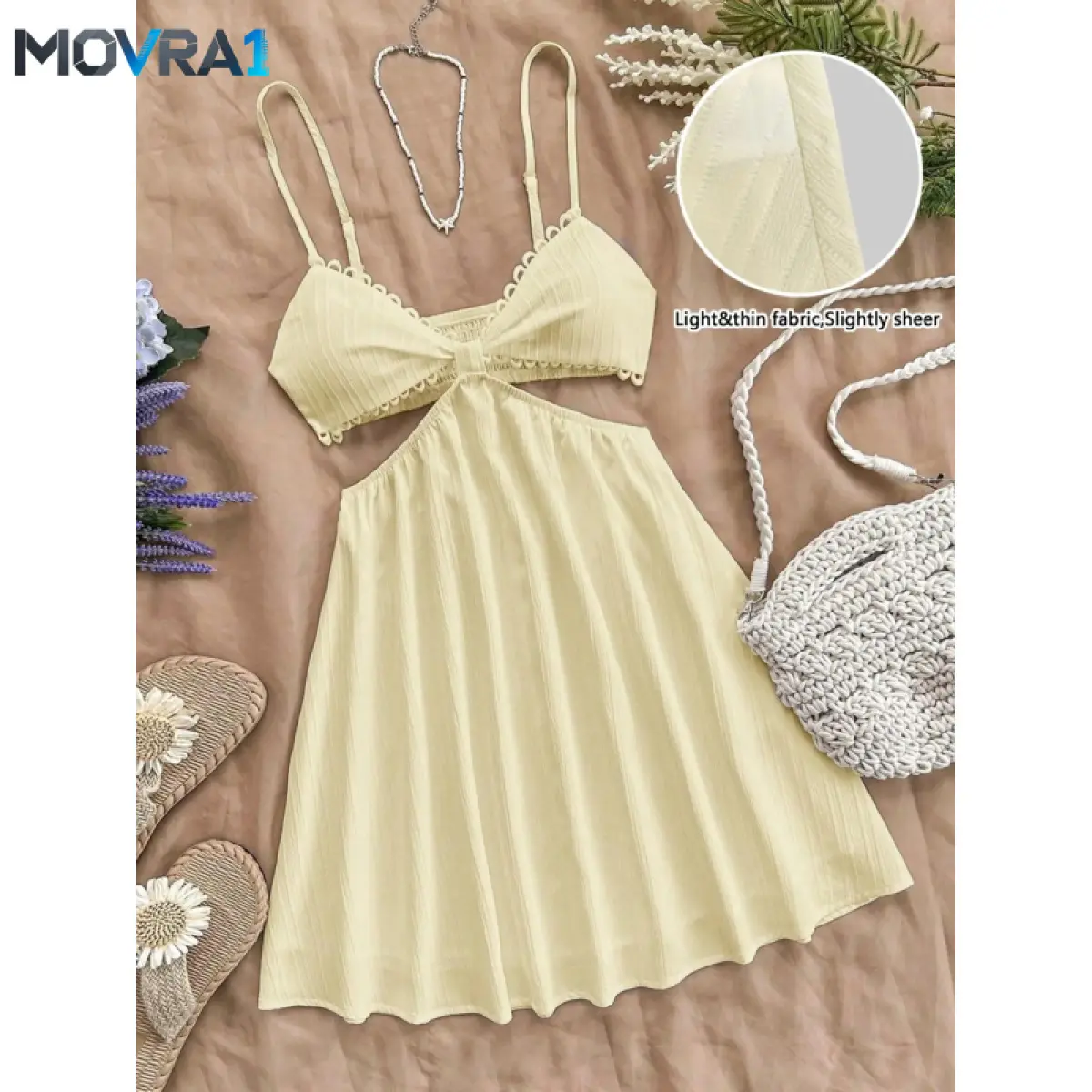 MOVRA1 Women's Casual Waistless Dress, Spaghetti Strap, Sleeveless, Adjustable Shoulder Straps, Ribbed Knit Mini Skirt, Perfect Everyday Wear, Beach Sundresses, Beachwear Dress, Beach Style Dress, Womenswear