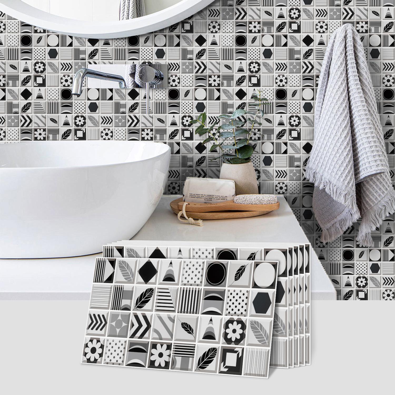 Geometric Pattern Tile Backsplash, Self-adhesive Removable Tile Backsplash, Waterproof & Oil-resistant Wall Decor for Kitchen & Bathroom