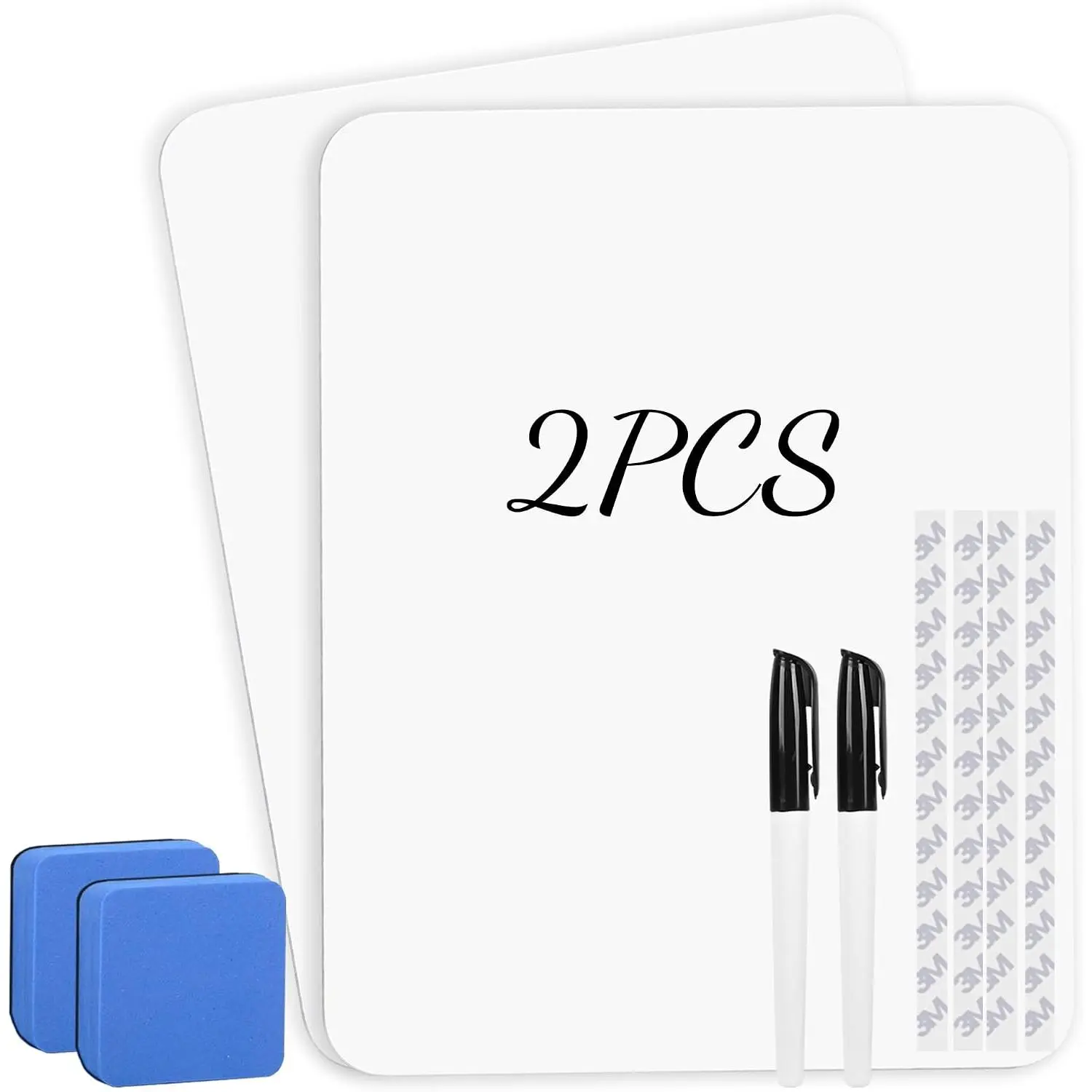 2 count Mini Whiteboards, 9" x 12" Small Double Sided Dry Erase Board, Portable White Boards for Students, Teachers, School Supplies Lapboards Including 2 Markers, 2 Erasers and 4 Sticky Tapes