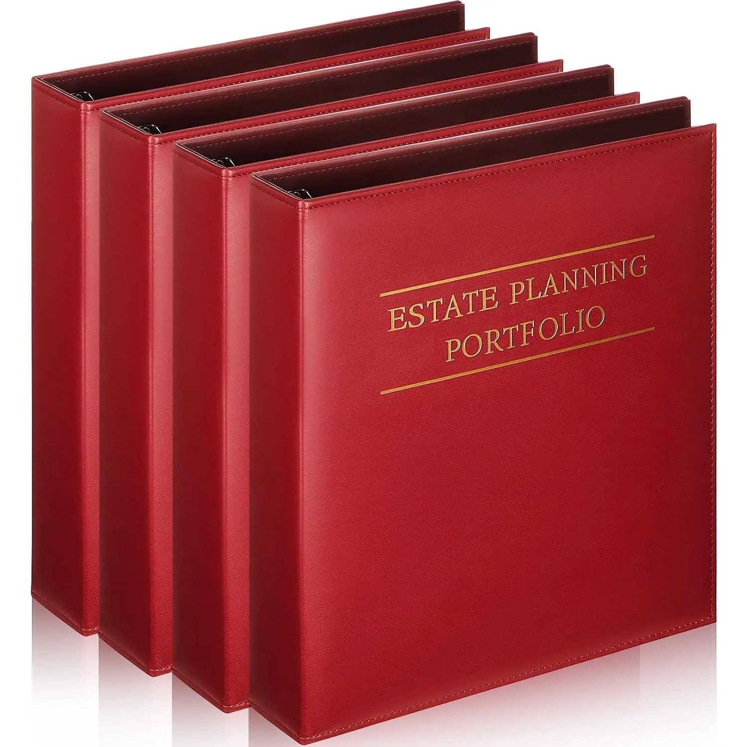 4 count Estate Planning Portfolio Binder PU Leather 3 Ring Binders with  Title and Index Tab Dividers, 11'' x 11.8'' x 2.4'' Estate Planning Organizer(Red)