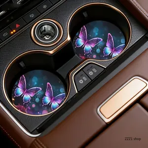 2PC Butterfly Decorated Car Coaster | Compatible with Multiple Cup Types, Anti-scalding and Non-slip Car Coaster, Suitable for All Seasons, Perfect for Holiday Gifts.