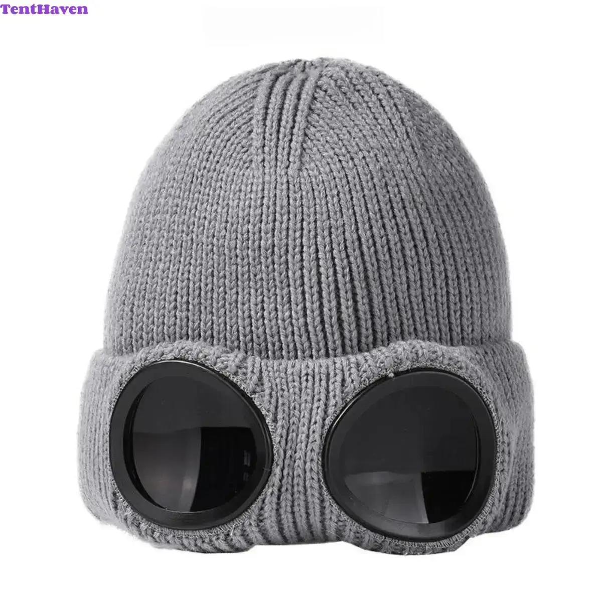 Unisex Winter Windproof Wool Blend Knit Beanie with Built-In Sunglasses - Insulated Windproof, Protective Headgear, Thermal Insulating Soft Warm Face Protection Cap for Snow Skiing, Outdoor Activities, Insulated Windproof Hats, Protective Headgear Hats