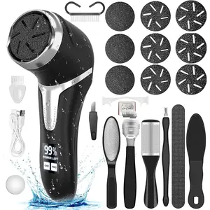 Portable Rechargeable Waterproof Electric Foot Callus Remover, Pedicure Kit Dead Skin Remover with Dander Vacuum, 9 Replacement Heads & LCD Display for Foot Care