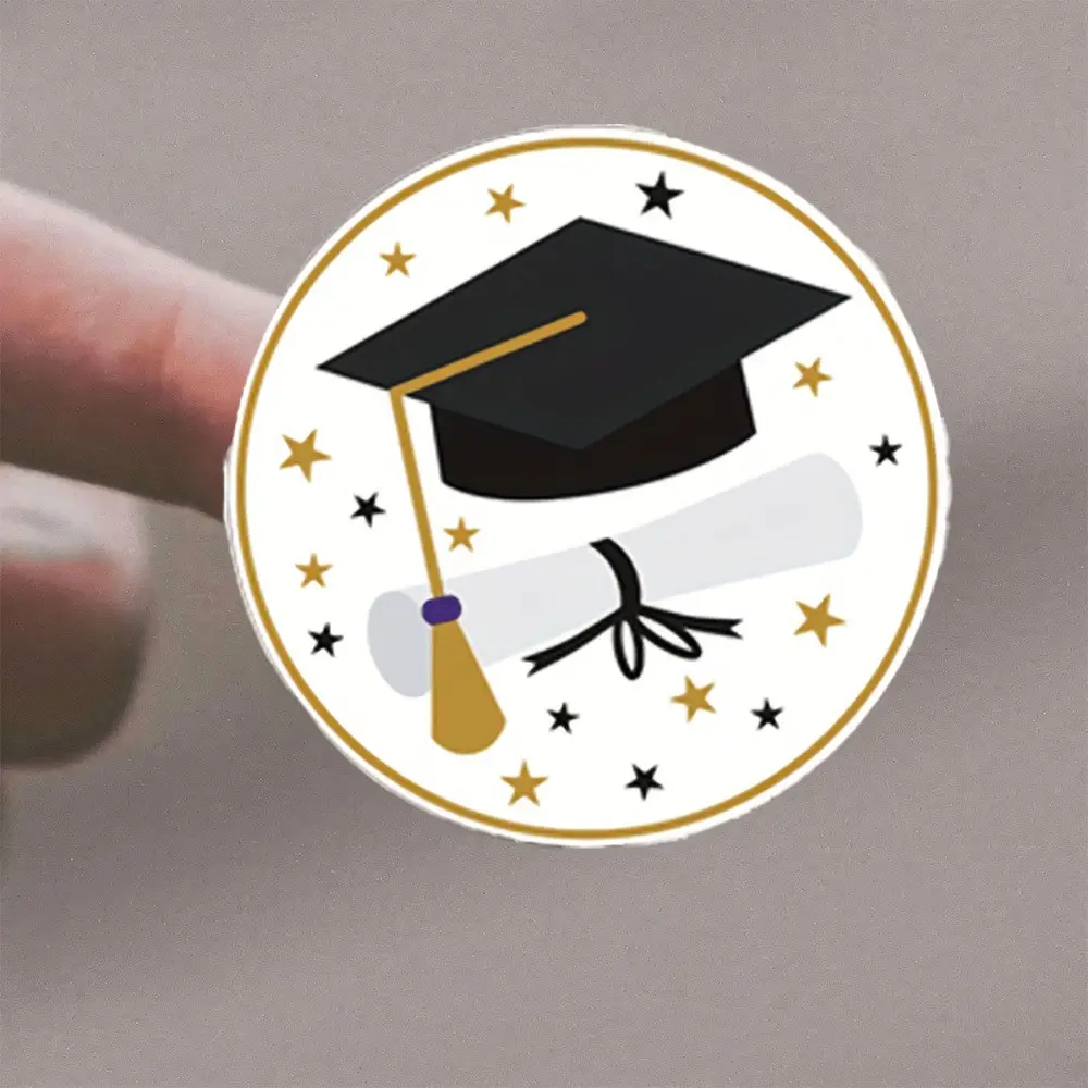 72 Graduation Stickers, Cap, Scroll, Stars Design, Gold and Accents, High-Quality Graduation Gifts, Academic Theme Decorations