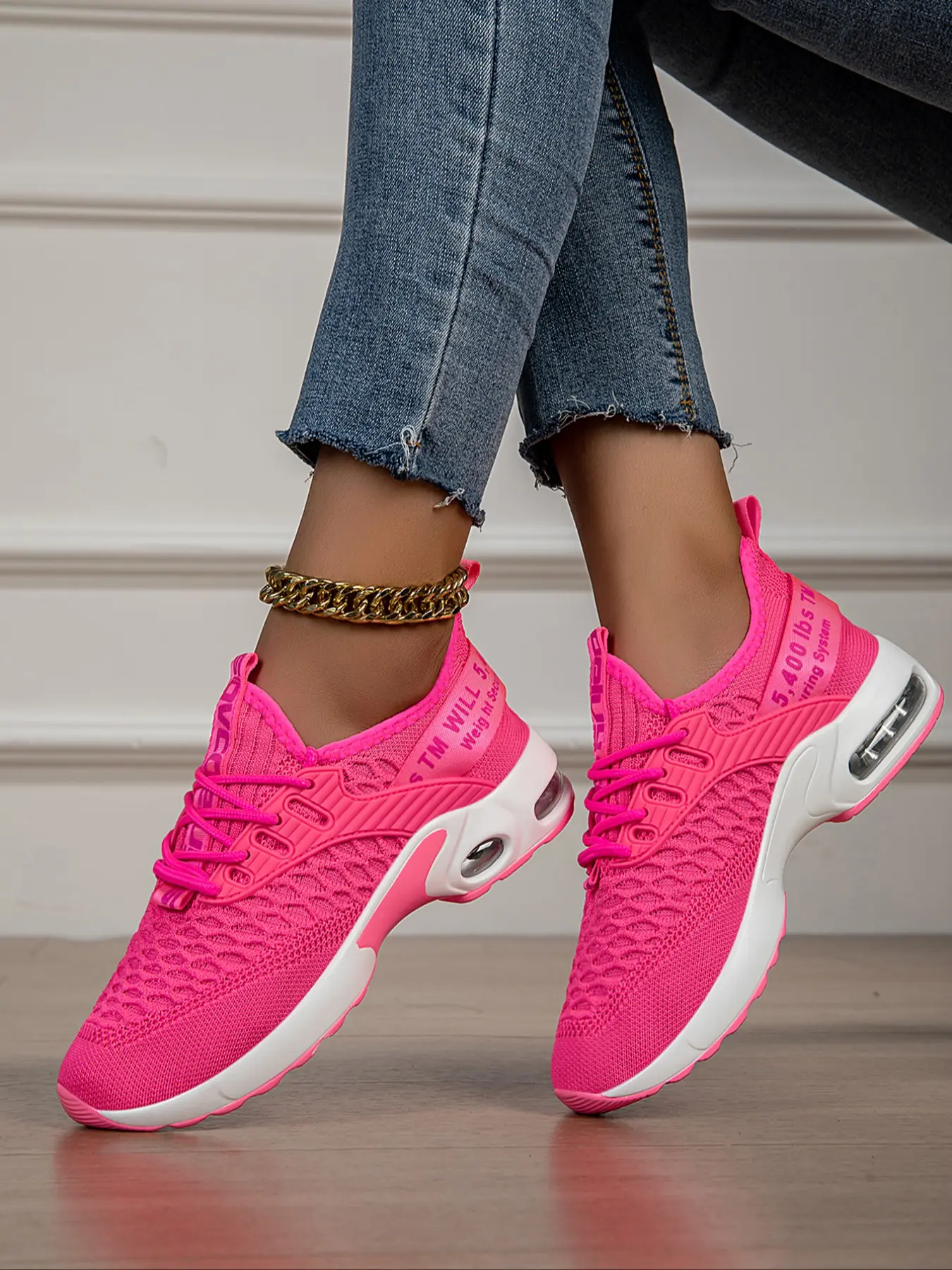 Women's Fashion Casual Air Cushion Sneakers, Lace-Up Breathable Mesh Non-Slip Outdoor Sports Shoes, Comfortable Athletic Footwear