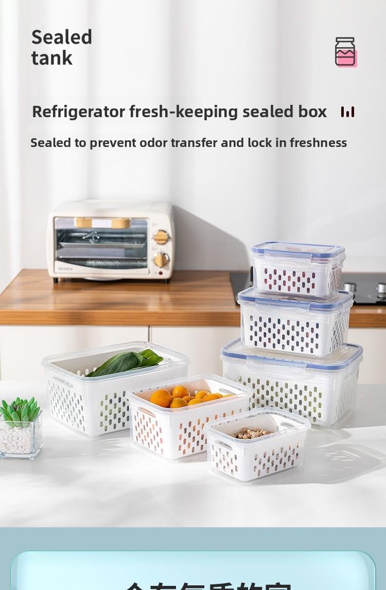 Household sealed fresh-keeping storage box, double-layer kitchen fresh-keeping box with drain basket
