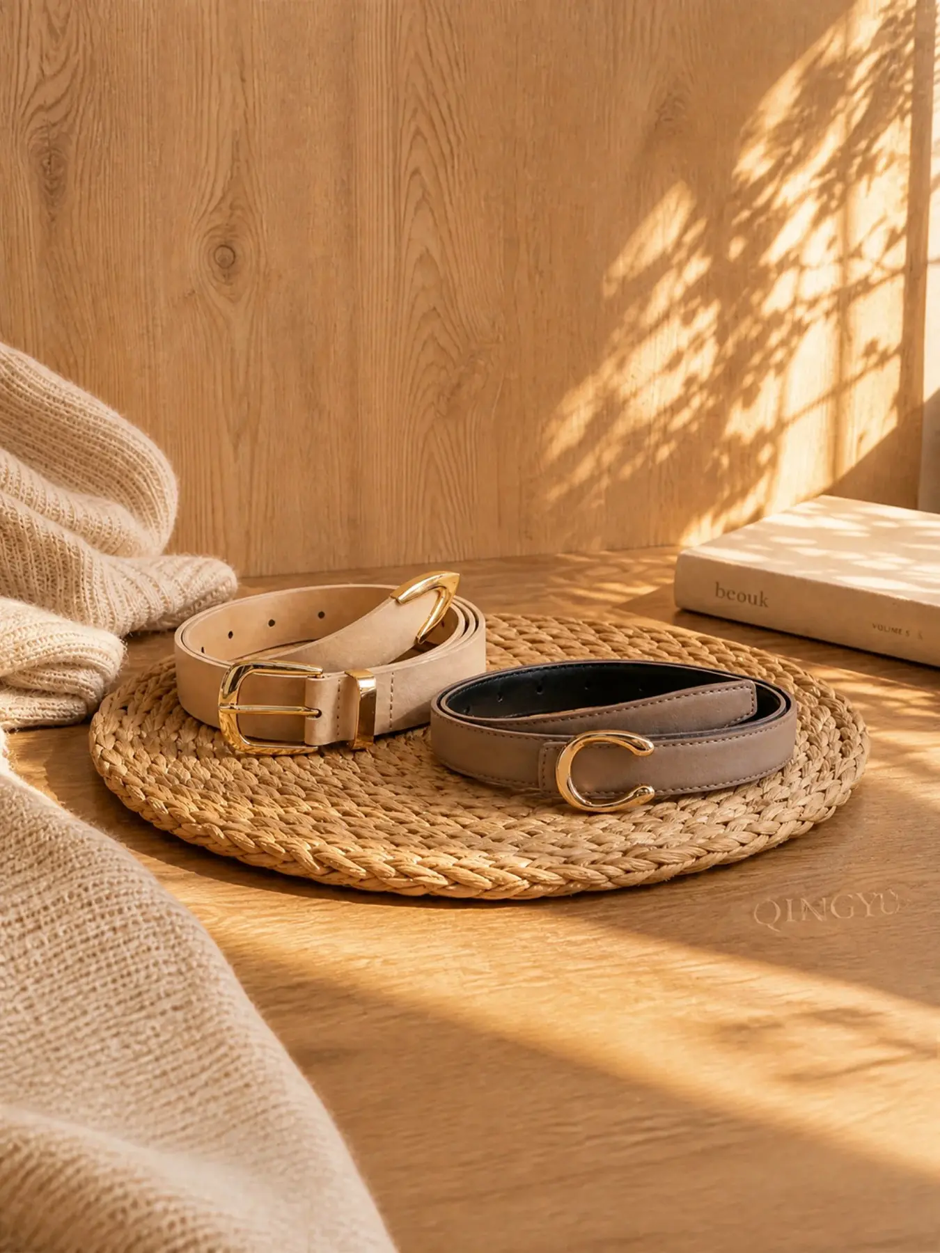 2-Piece Set Buckle Belt, Classic Imitation Leather, Neutral Tone, Minimalist Waist Accessory for Women