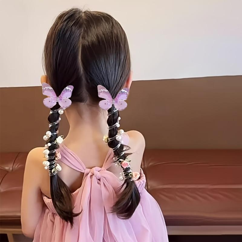 This set of three exquisite mesh butterfly-shaped telephone cord hair ties is perfect for girls.  Featuring a cute beaded flower design, these sweet hair accessories are suitable for everyday wear and parties.