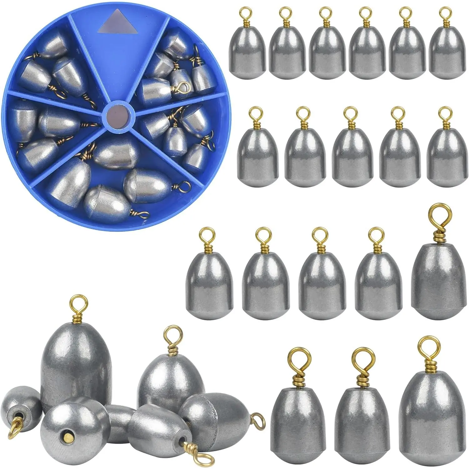 Fishing Weights Sinkers Kit,19/52pcs Bass Casting Sinkers Weights  Sinkers  Iron Fishing Weights Drop Catfish Sinkers Weights for Saltwater Freshwater Fishing