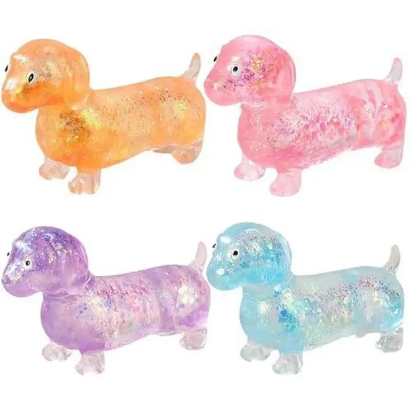 Glitter Dachshund Fuzzy Squishy Ball Stress Relief Toy - Soft, Stretchy Vent Ball, Cute Animal Finger Squeeze Toy for Adult Daily Relaxation, Fuzzy Squishy Ball Stress Relief Toys
