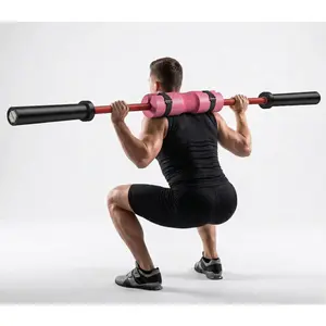 High Capacity 1000LBS 7FT International Games Barbell with Pink Squat Pad – Home Gym Strength Training Bar – Fits 2" Plates – Ideal for Squats, Deadlifts, Powerlifting – Red Black + Pink
