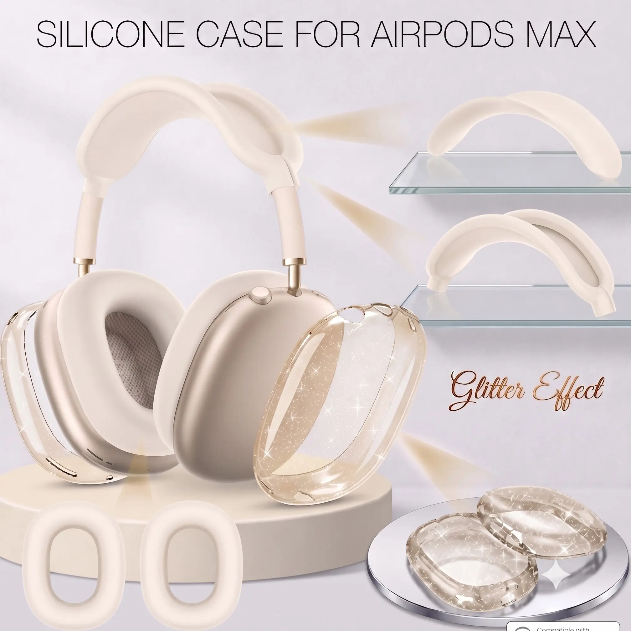 Fomissky 4-In-1 AirPods Max Protective Case with Earbuds, Silicone Headband Cover & Shiny Tpu Earbuds, Compatible with Apple AirPods Max