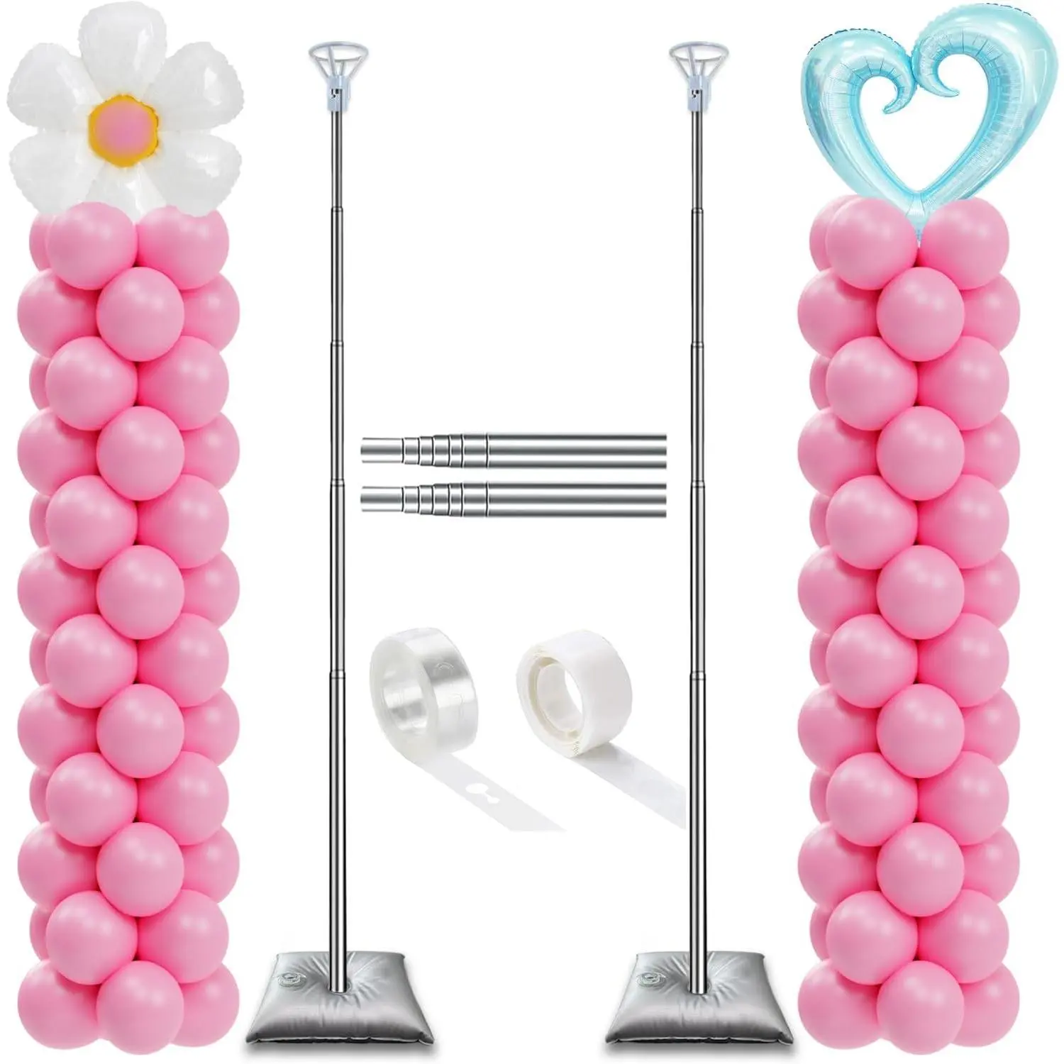 Balloon Column Stand Set of 2, Adjustable 7 Feet Ballon Arch Stands with Bases for Floor, Tall Baloon Tower Pillar Assembly Kit for Halloween, Birthday, Party Decorations