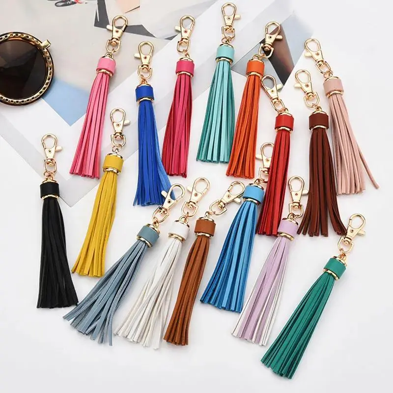 Bags Tassel KeyChain Women Cute Tassel Hanging Pendant PU Leather Tassels Bag Accessories Car KeyRing Ornaments Jewelry Trinket