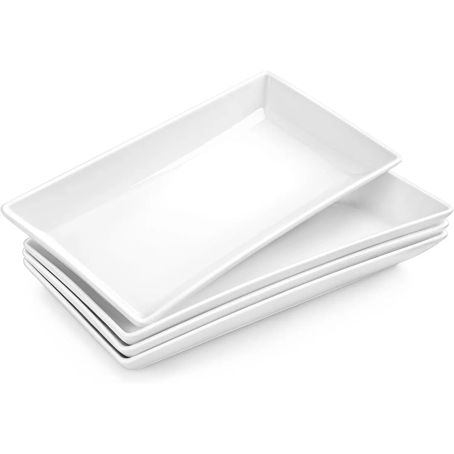 Porcelain Serving Platters Set of 4,12 in Rectangular White Trays | 12 Inch Serving Trays and Platters Perfect for Party, Appetizer and Food Serving, Microwave and Dishwasher Safe