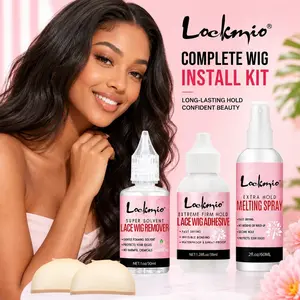 Heatless Hair Styling Accessories for Women & Girls, 1 Count Lace Wig Adhesive & 1 Count Wig Remover & 1 Count Melting Spray & 2 Counts Wigs, Glue Frontal, Lace Wig Care Kit, Wig Installation Kit