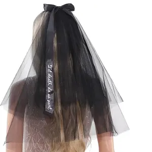 Goth black bow veil Wedding Veils Gothic Halloween alternative Wedding Bride or Die Ride or Die Til death do us part Bachelorette hen Party Bach Weekend Girls Trip bridal shower decoration bride Future Mrs bride to be gift photo props