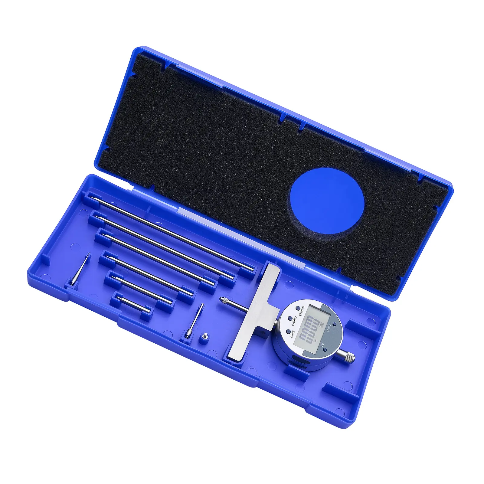 Depth Gauge, Depth Micrometer Digital Electronic Indicator 0-22 inch Measuring Range, 0.0005" Resolution, Precision Unit Conversion with 4 Anvils, Measuring Tool for Groove, Step, Hole