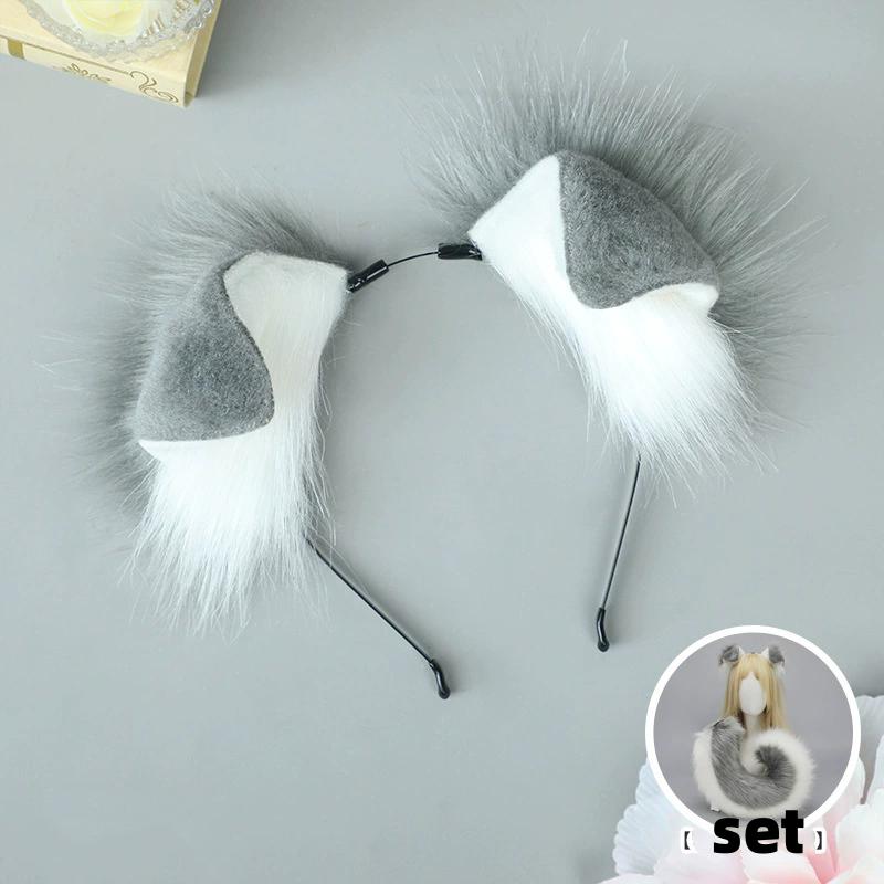 4 Types Handmade Halloween Simulated Faux Dog Ear Headband Comic Con Bendable Plush Dog Tail Cosplay Realistic Animal Ears Props
