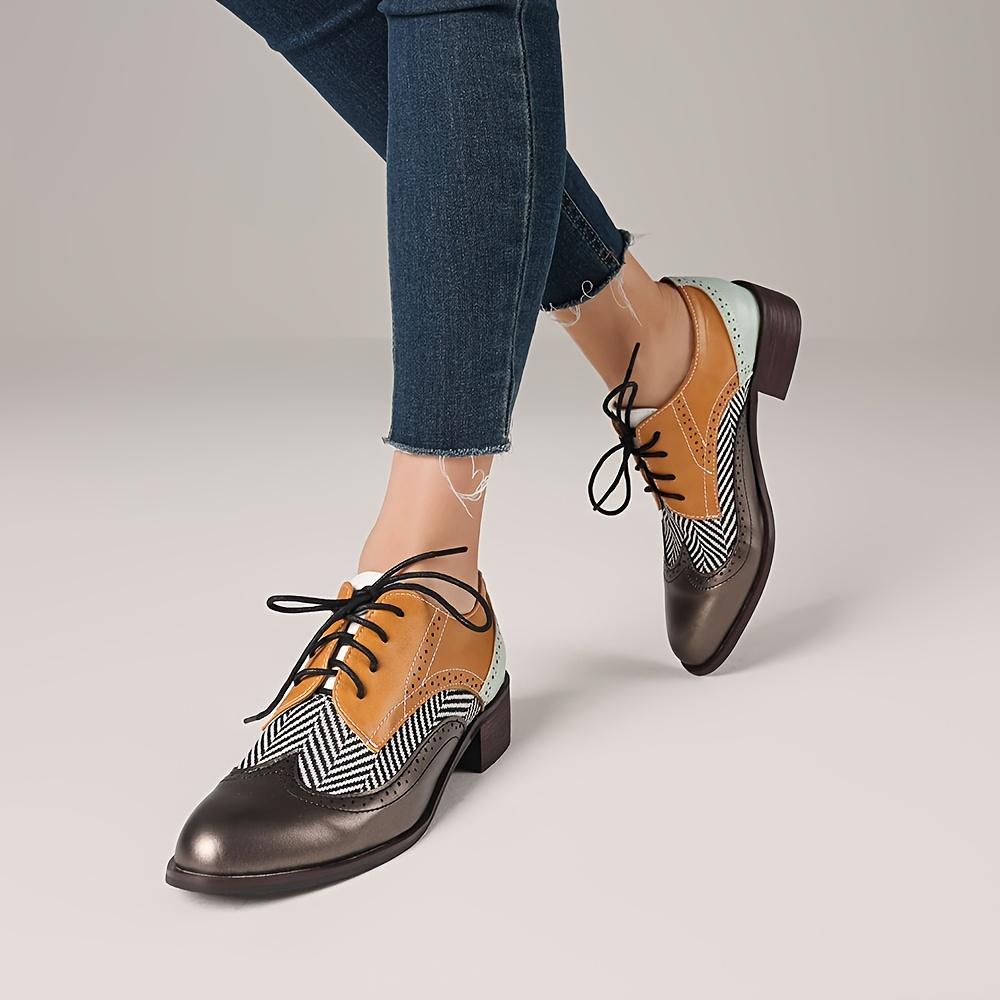 Women\'s Brown and Black Lace-Up Shoes Amazon.com | Brown Oxfords Shoes for Women Casual Business  main image 2