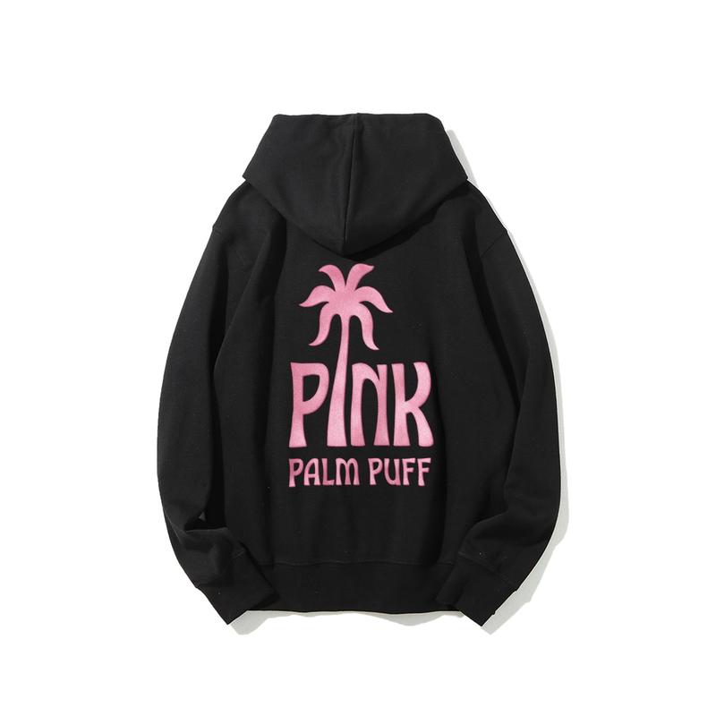 "Pink Palm Puff" Graphic Printed Cotton Hoodie | Casual Top