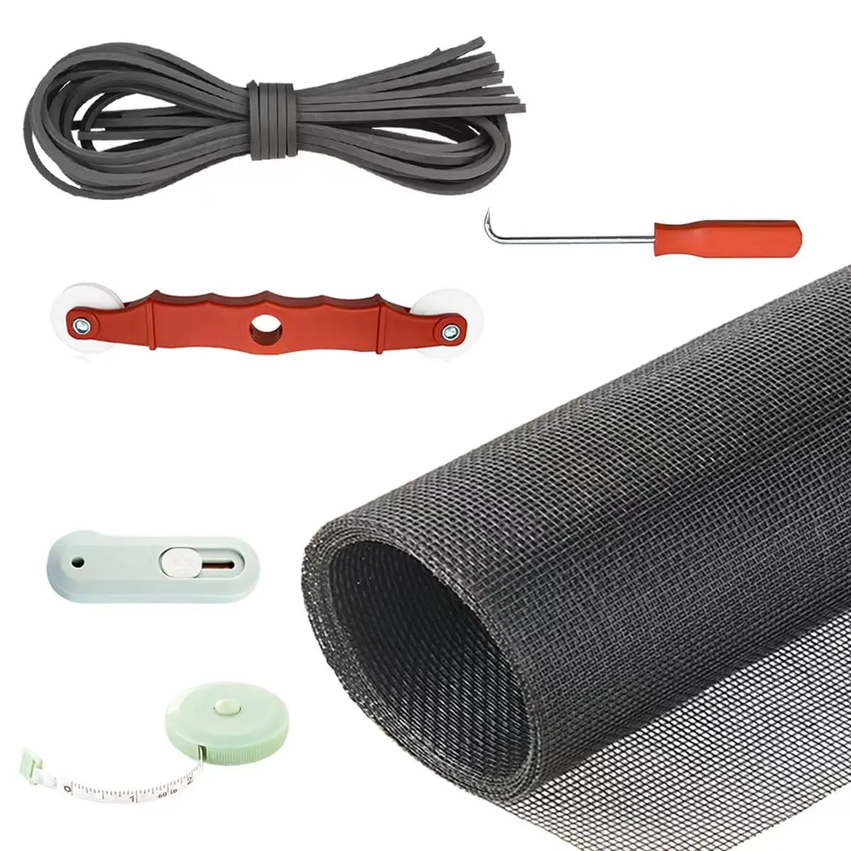 Window Screen ,48"x118" Screen Repair Kit for Window, Charcoal Fiberglass Mesh with Rolling Tool/Hook/Ruler//Spline,Sliding Screen Door  for Window & Patio Doors