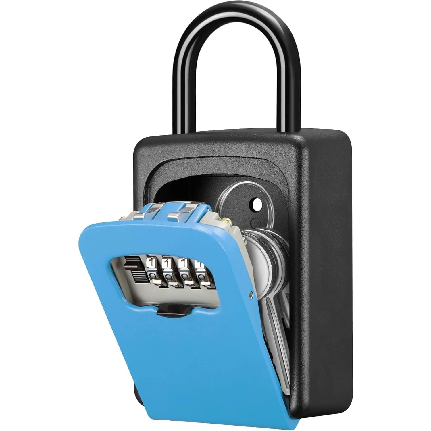 Lock Box, Large Key Lock Box Resettable Combination Code Lockbox, Portable Wall Mount Lockbox  Safe Box for Outside Outdoor  Office Door Handle House Key, Blue (1 Pack)
