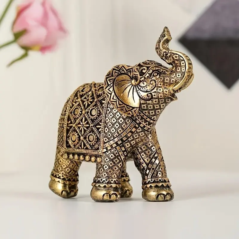Resin Elephant Statue, Hand-Painted Luck Charm, Decorative Piece for Home & Office, Perfect Gift for Holidays
