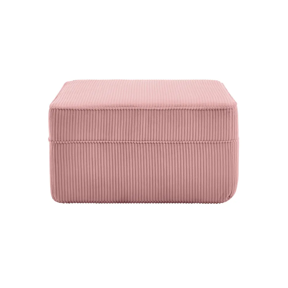 Martha Corduroy Ottoman Pouf, Pink Upholstered Storage Ottoman Footstool, Soft Velvet Accent Stool with Modern Round Design, Comfy Vanity Chair Seat, Small Foot Rest Ottoman for Living Room Bedroom Home Decor Furniture