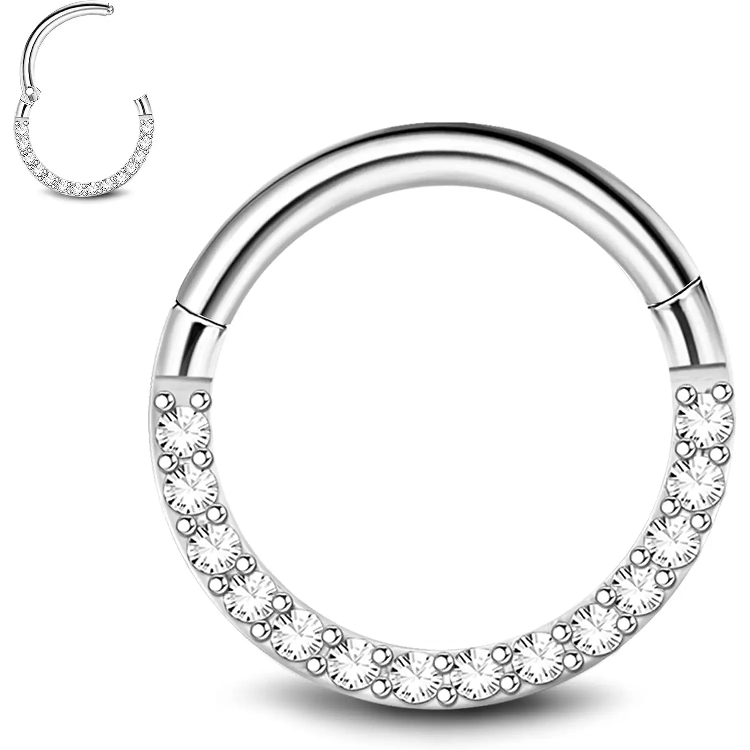 16G 18G Hinged Septum Clicker Hoop Rings Unisex, 316L Surgical Steel Opal CZ Multi-Use Cartilage Piercing Jewelry For Conch Helix Rook Nose Holiday Gift